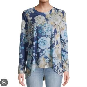 NWT Time and Tru Floral Sublimation Top with Long Sleeve Women's 3XL Blue Boho